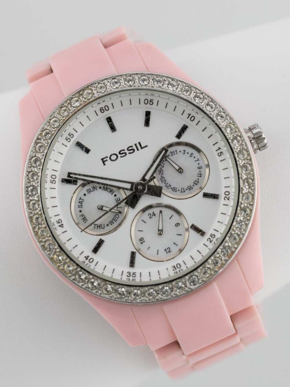Fossil Stella ES2206 Women’s Pink Crystal Quartz Analog Watch Fresh Battery